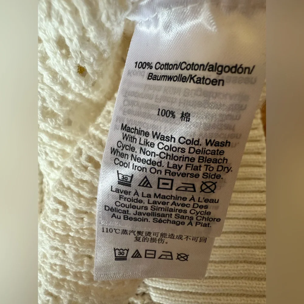 DKNY Jeans Women’s M Open Stitch Long Sleeve Cotton Sweater White Knitted Beach - Picture 9 of 12